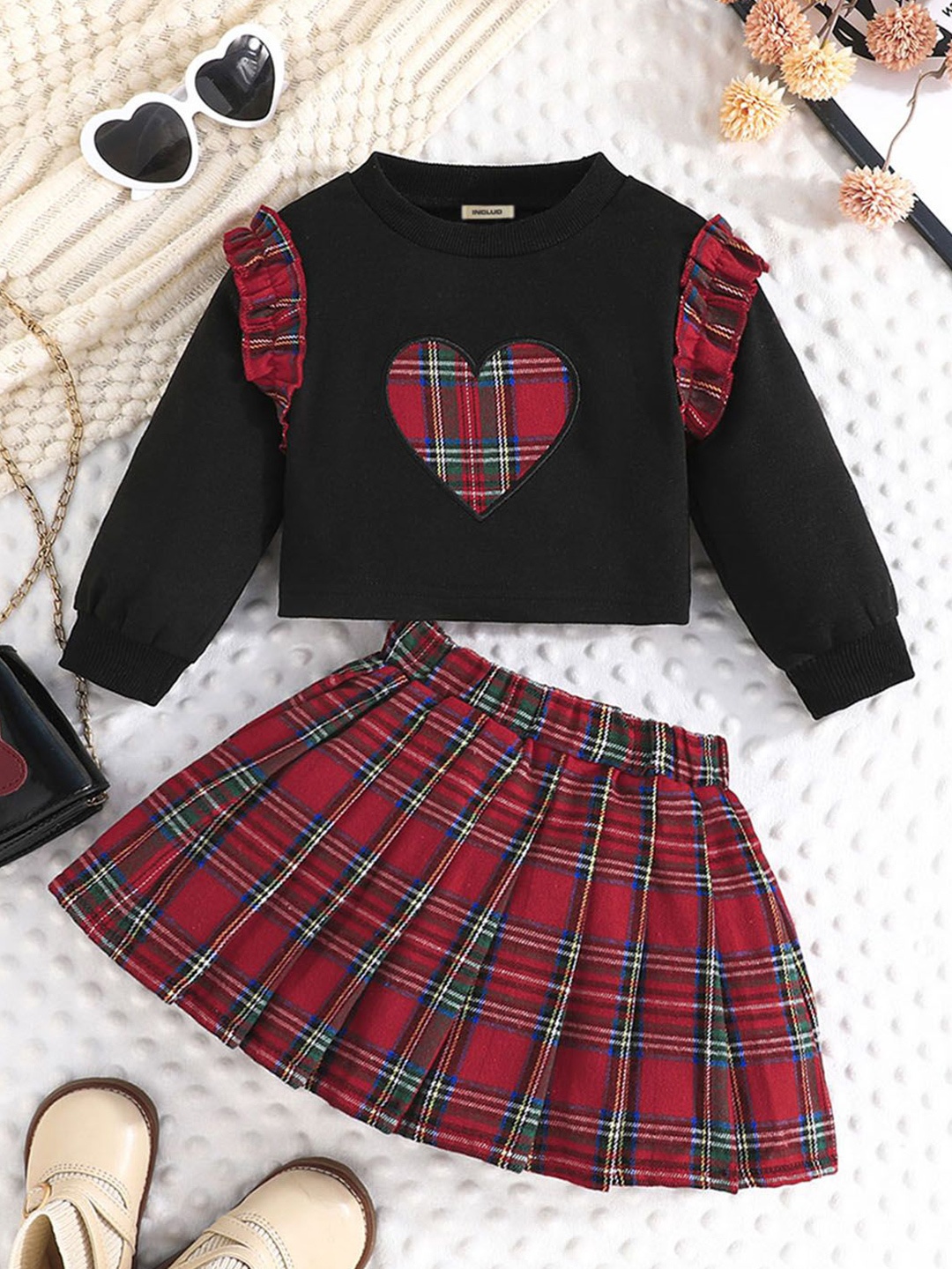 

INCLUD Girls Checked Skirt, Red