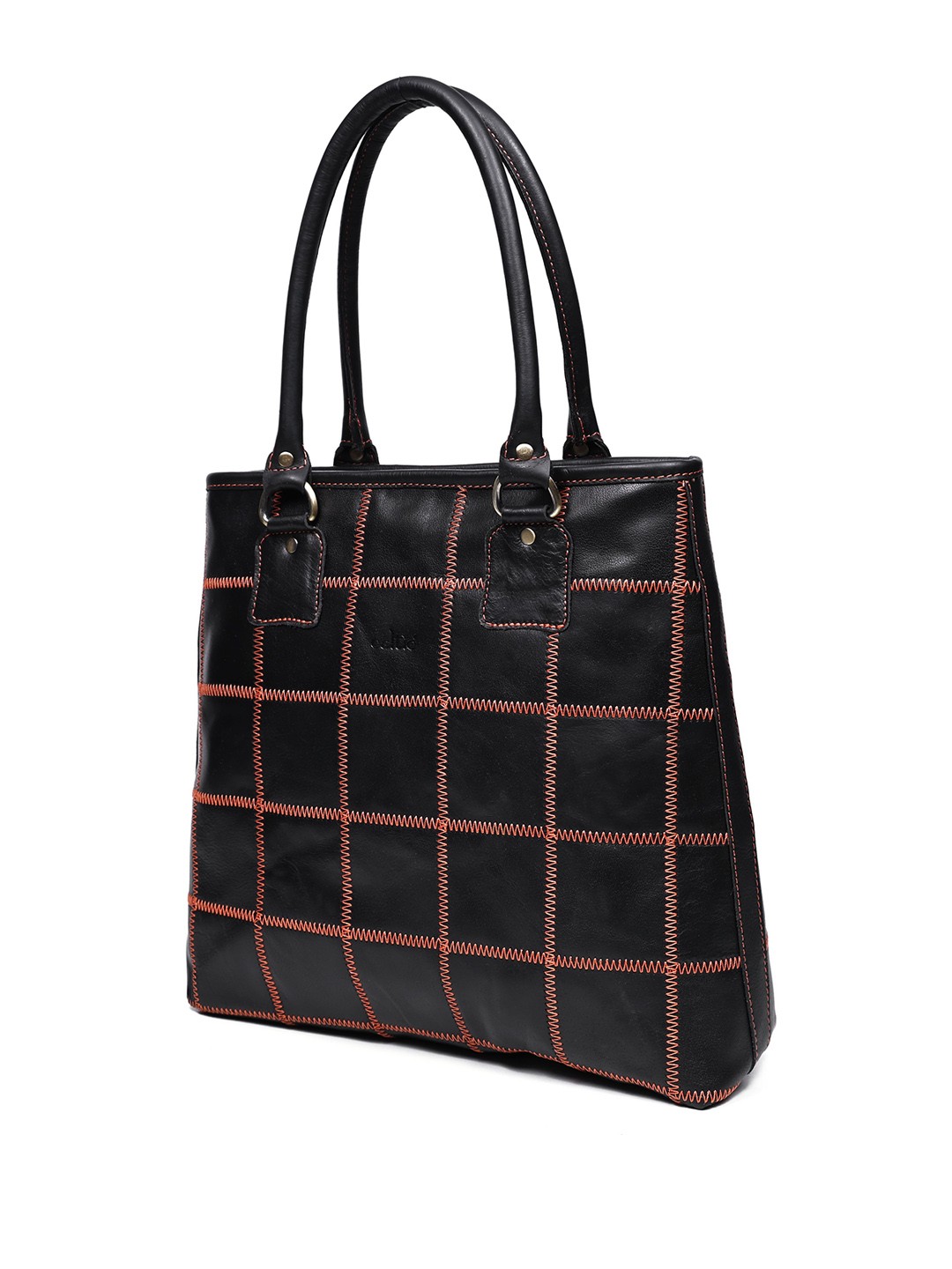 

Celtic Checked Leather Bucket Tote Bag with, Black