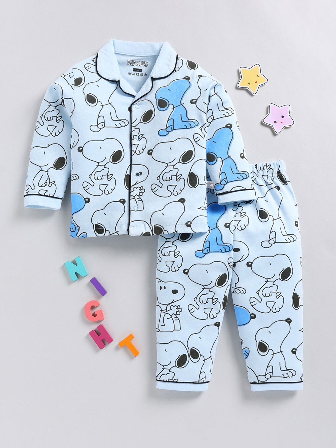 

YK X Tinyo Infant Boys Snoopy Printed Pure Cotton Night suit, Blue