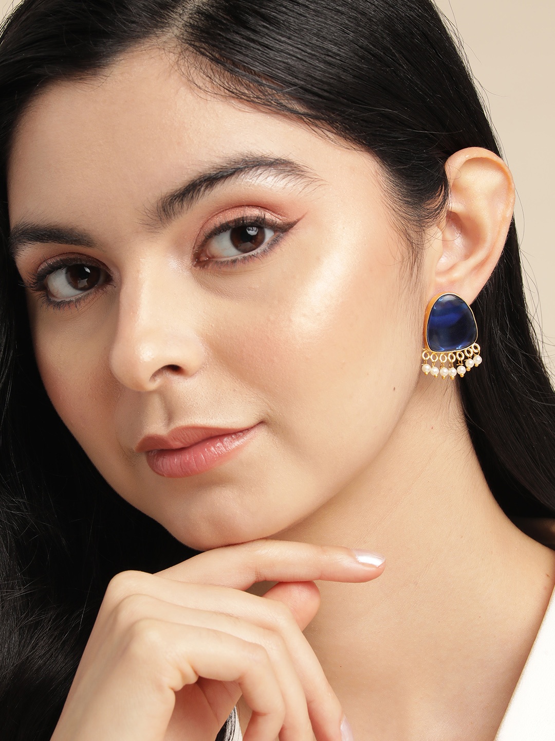 

Anouk Gold-Plated Beaded Contemporary Stud Earrings, Blue