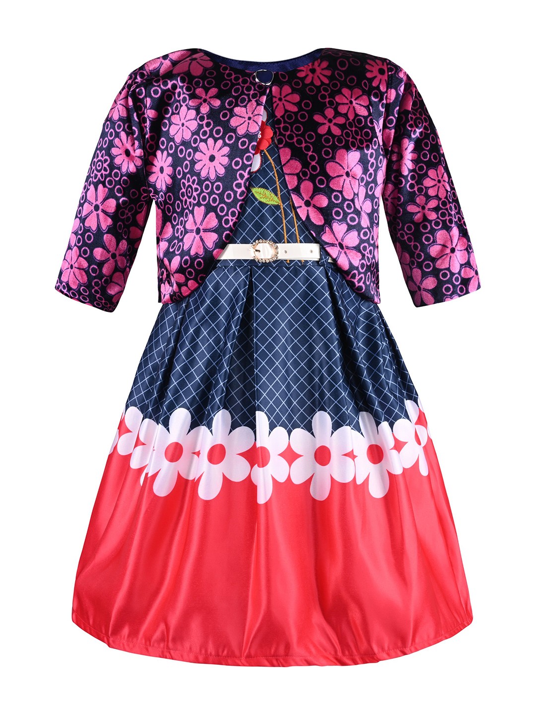

Wish Karo Print Satin A-Line Dress, Navy blue