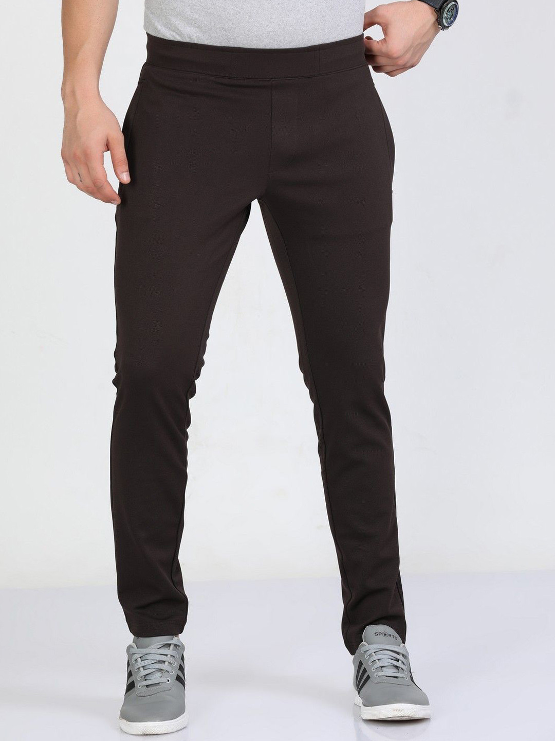 

NEVER NEUD Men Slim Fit 4-Way Stretchable Peanut Joggers Trousers, Brown