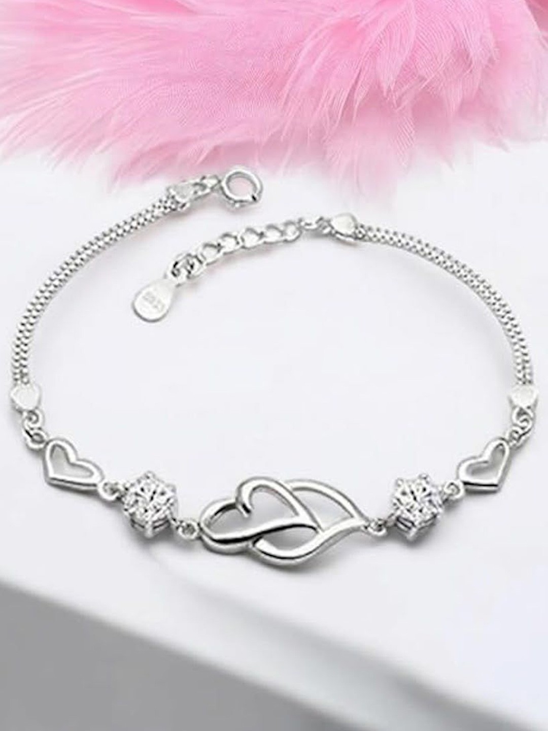 

Nilu's Collection Women Cubic Zirconia Oxidised Silver-Plated Wraparound Bracelet