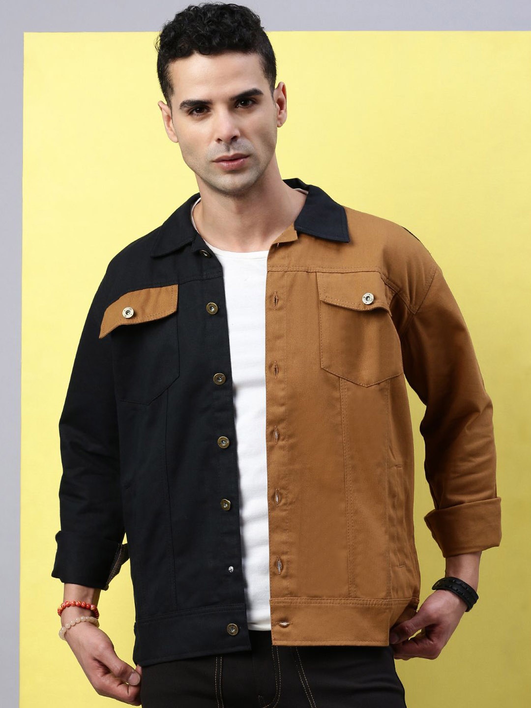 

VOXATI Men Camouflage Denim Jacket with Patchwork, Multi