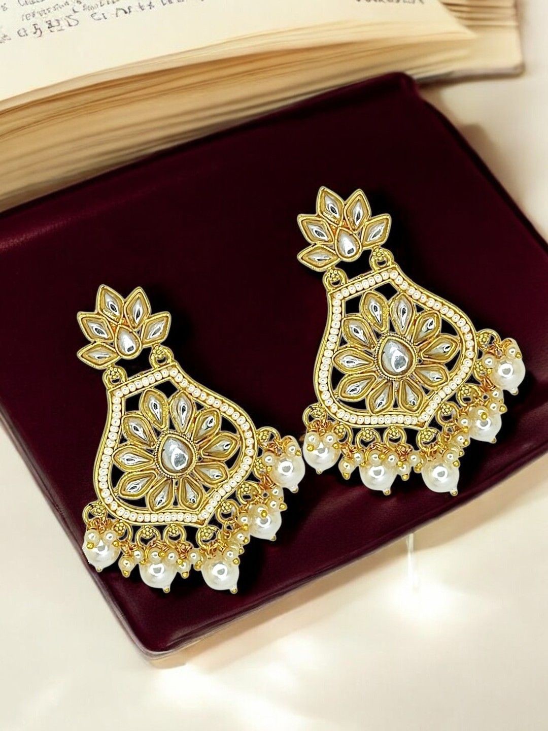

FEMMIBELLA Contemporary Chandbalis Earrings, Gold