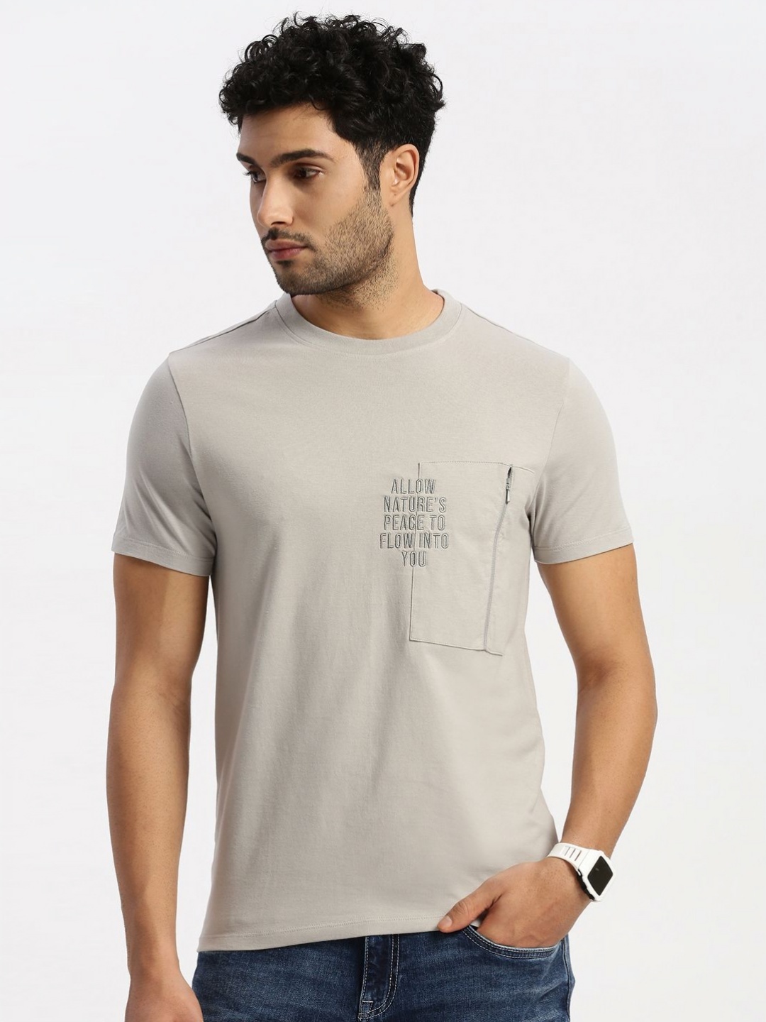 

Grit and Flair Men Slim Fit T-shirt, Grey