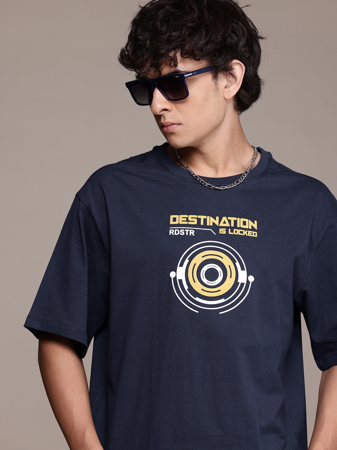 

The Roadster Lifestyle Co. Men Printed Relaxed Fit Pure Cotton T-shirt, Navy blue