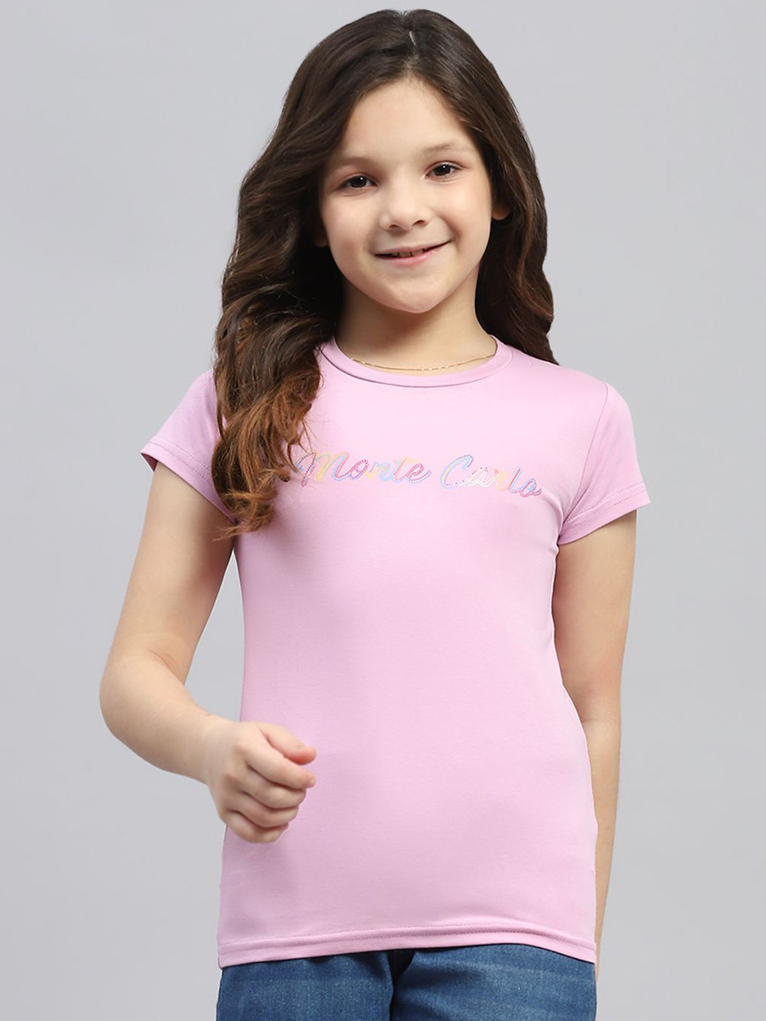 

Monte Carlo Girls Printed Round Neck Top, Pink