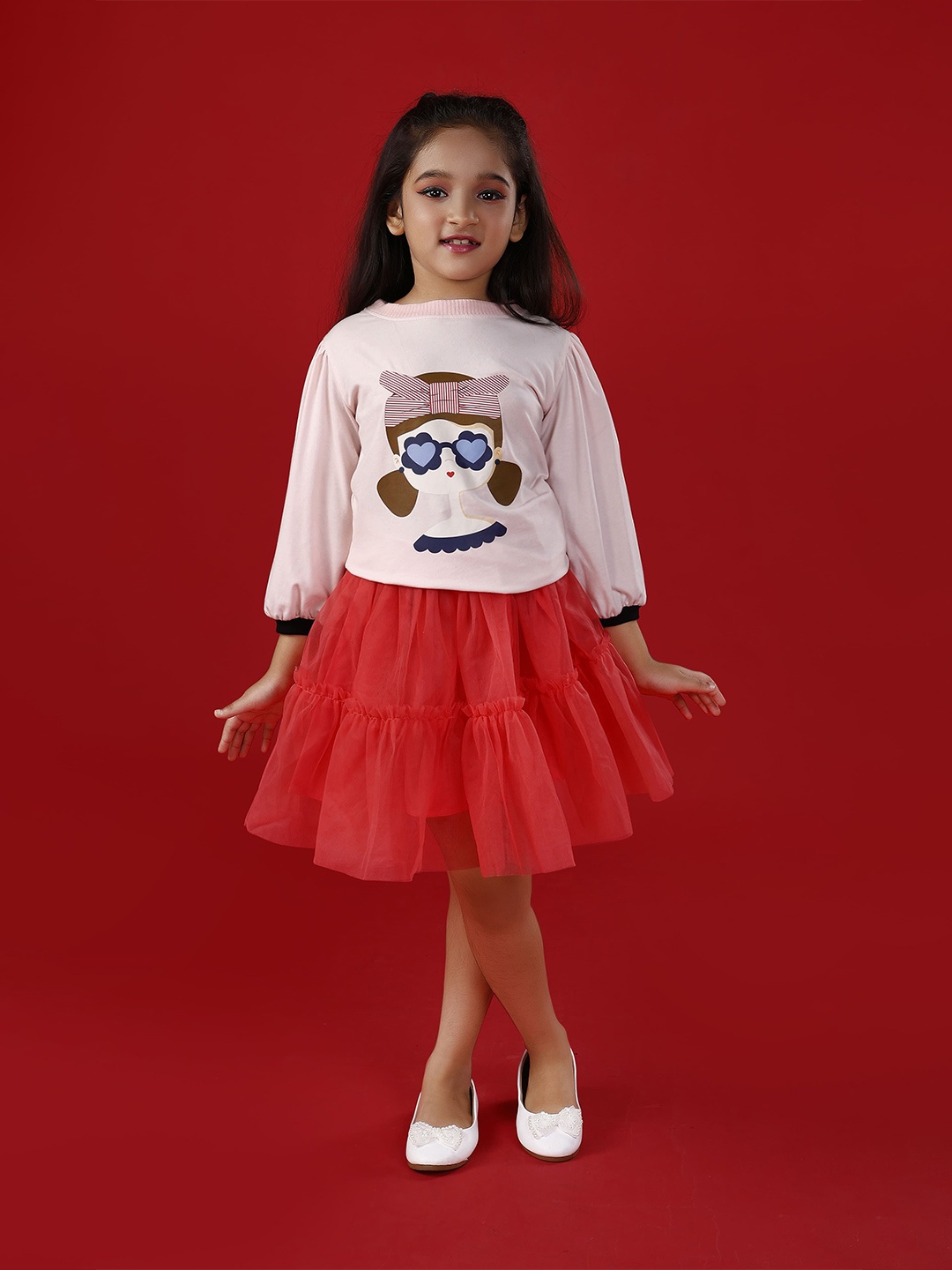 

ZIP ZAP ZOOP Girls Printed T-shirt with Skirt, Pink