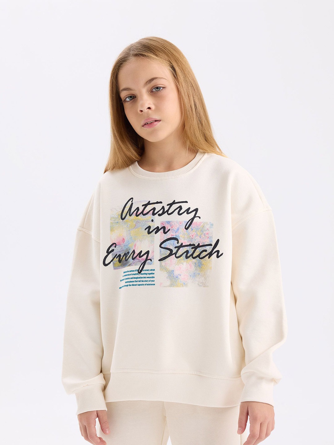 

DeFacto Girls Typography Printed Pullover, White