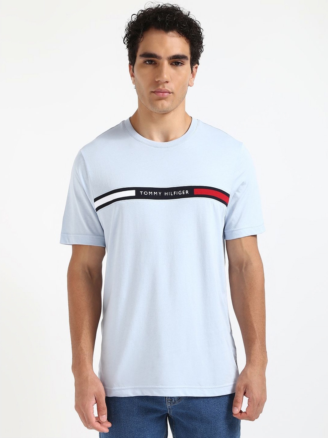 

Tommy Hilfiger Men Striped Round Neck Cotton T-shirt, Blue
