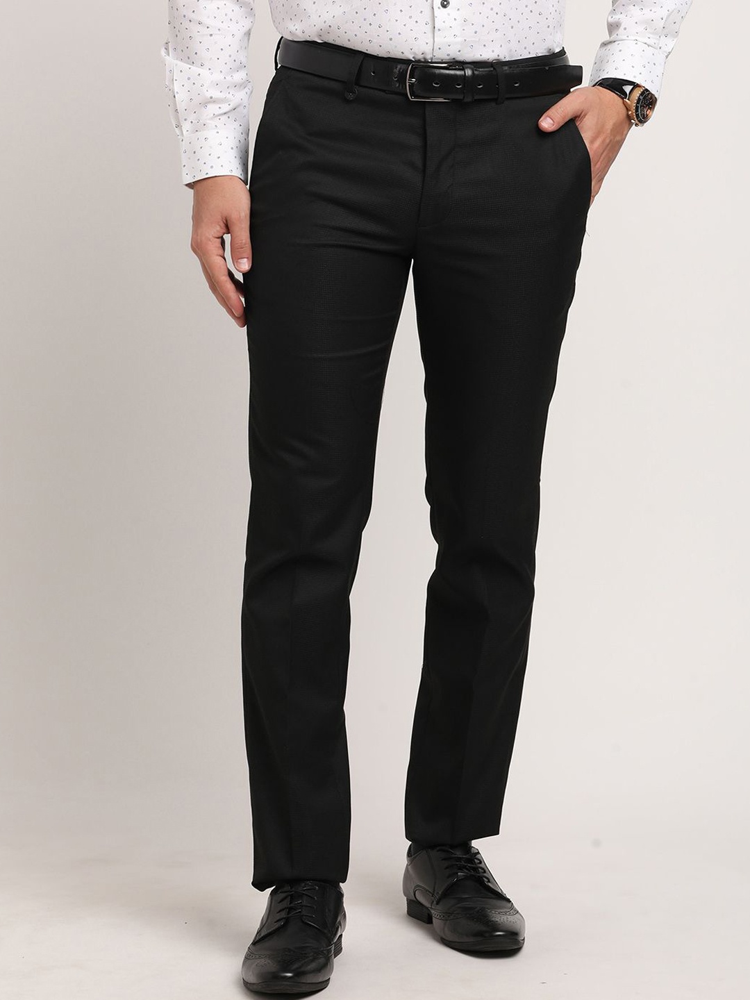 

Turtle Men Cotton Tailored Mid-Rise Slim Fit Formal Trouser, Black