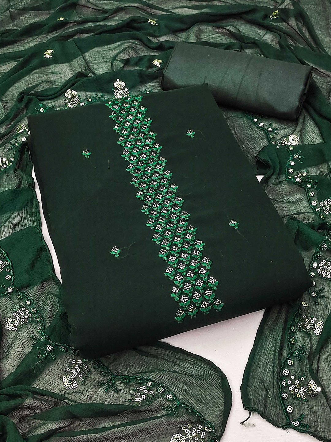

KALINI Embroidered Unstitched Dress Material, Green