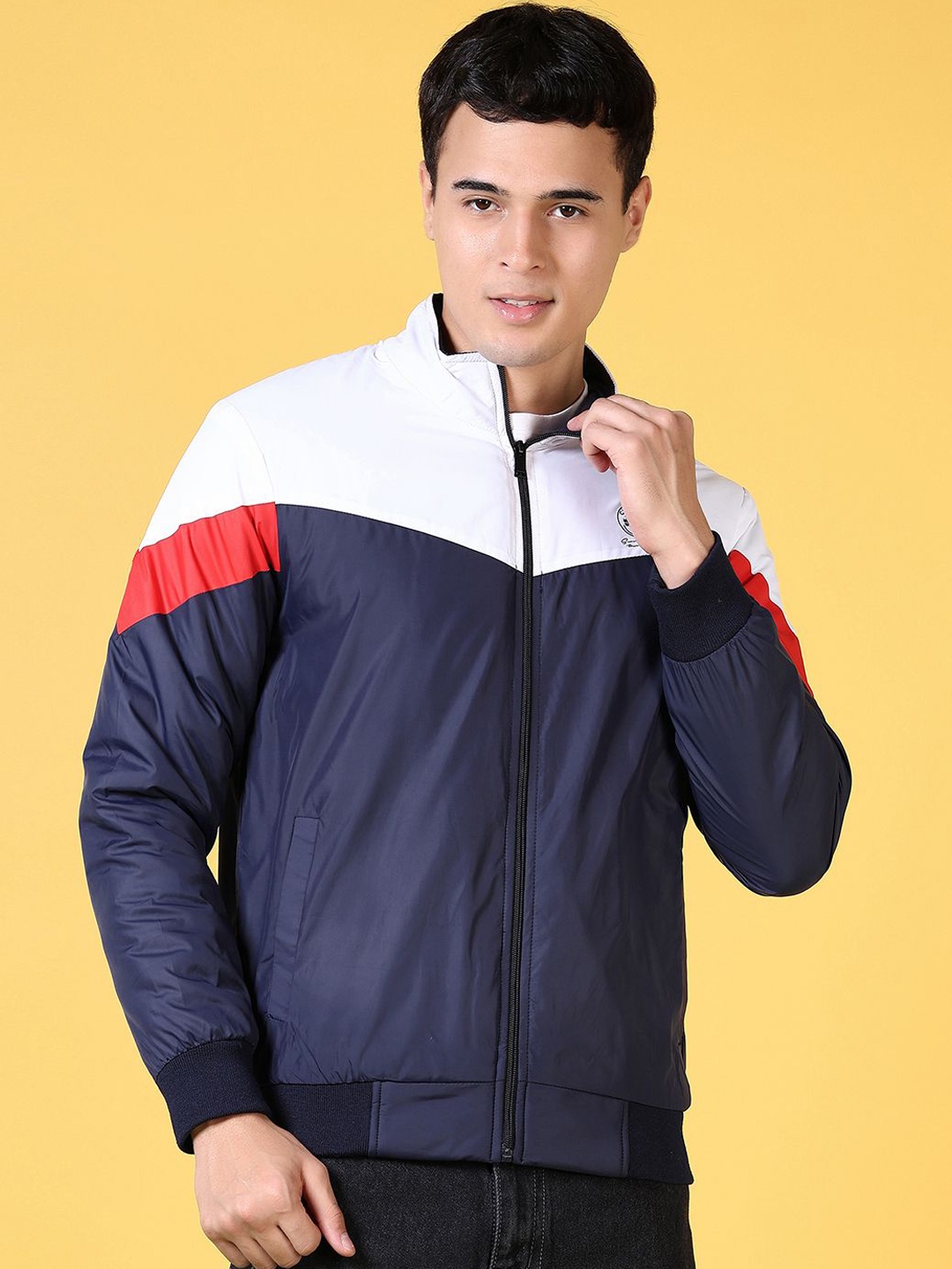 

V-Mart Men Bomber with Patchwork Jacket, Navy blue