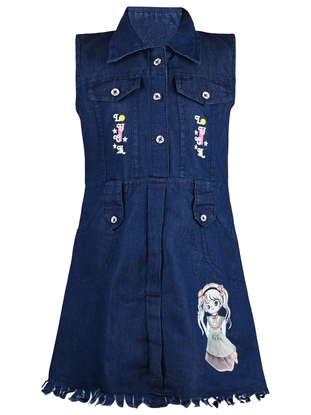 

Wish Karo Print Denim Fit & Flare Dress, Navy blue