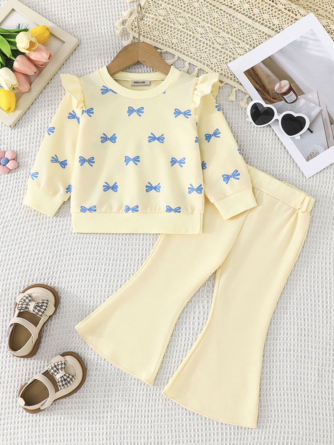 

INCLUD Girls Printed Trousers, Beige
