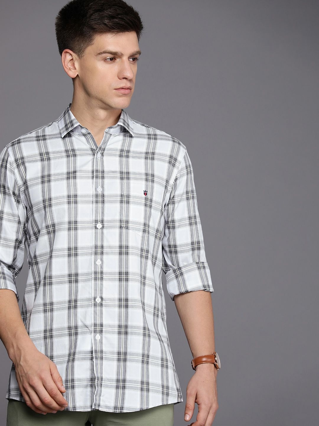 

Louis Philippe Sport Slim Fit Checked Pure Cotton Casual Shirt, White