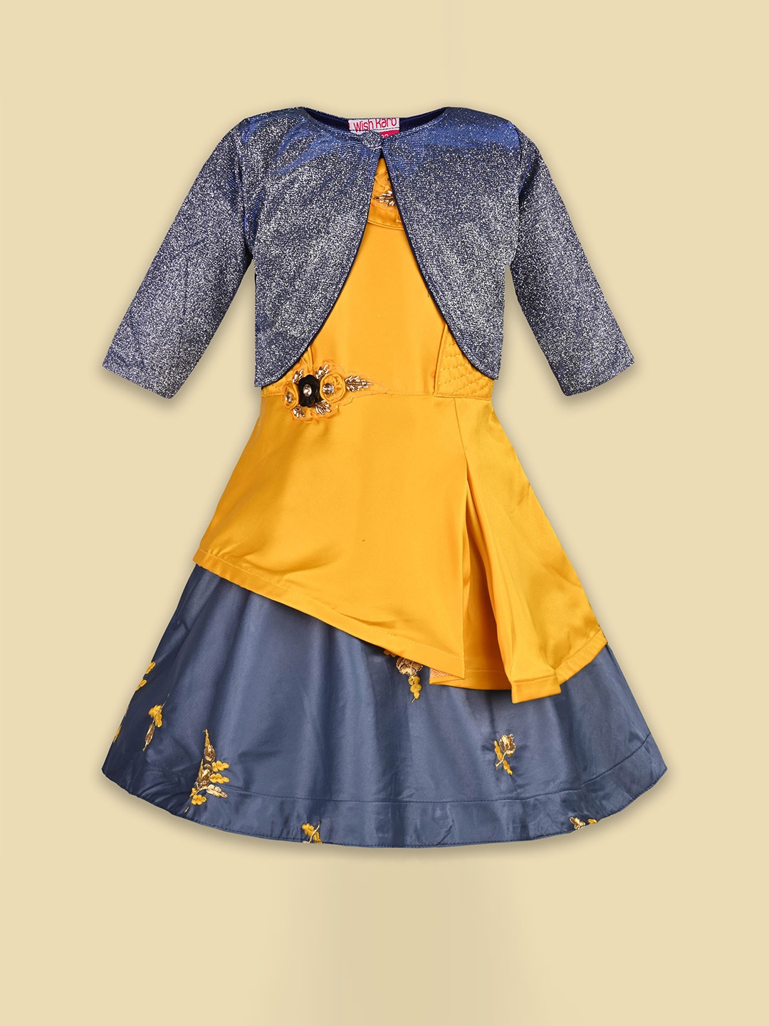 

Wish Karo Embroidered Satin A-Line Dress, Yellow