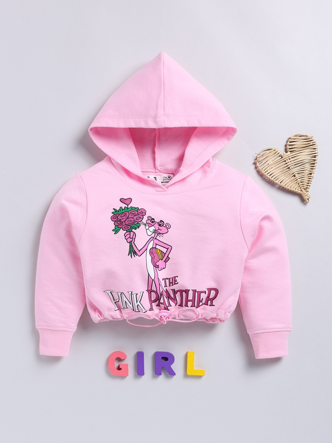 

YK X Minute Mirth Girls Pink Panther Printed Hooded Sweatshirt