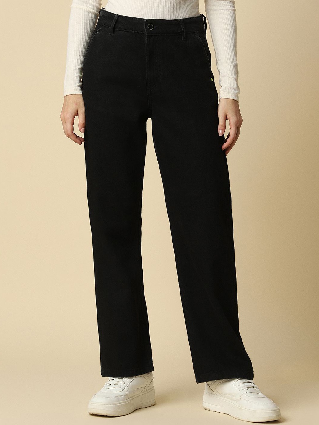 

Allen Solly Woman Women Pure Cotton Mid-Rise Relaxed Fit Jeans, Black