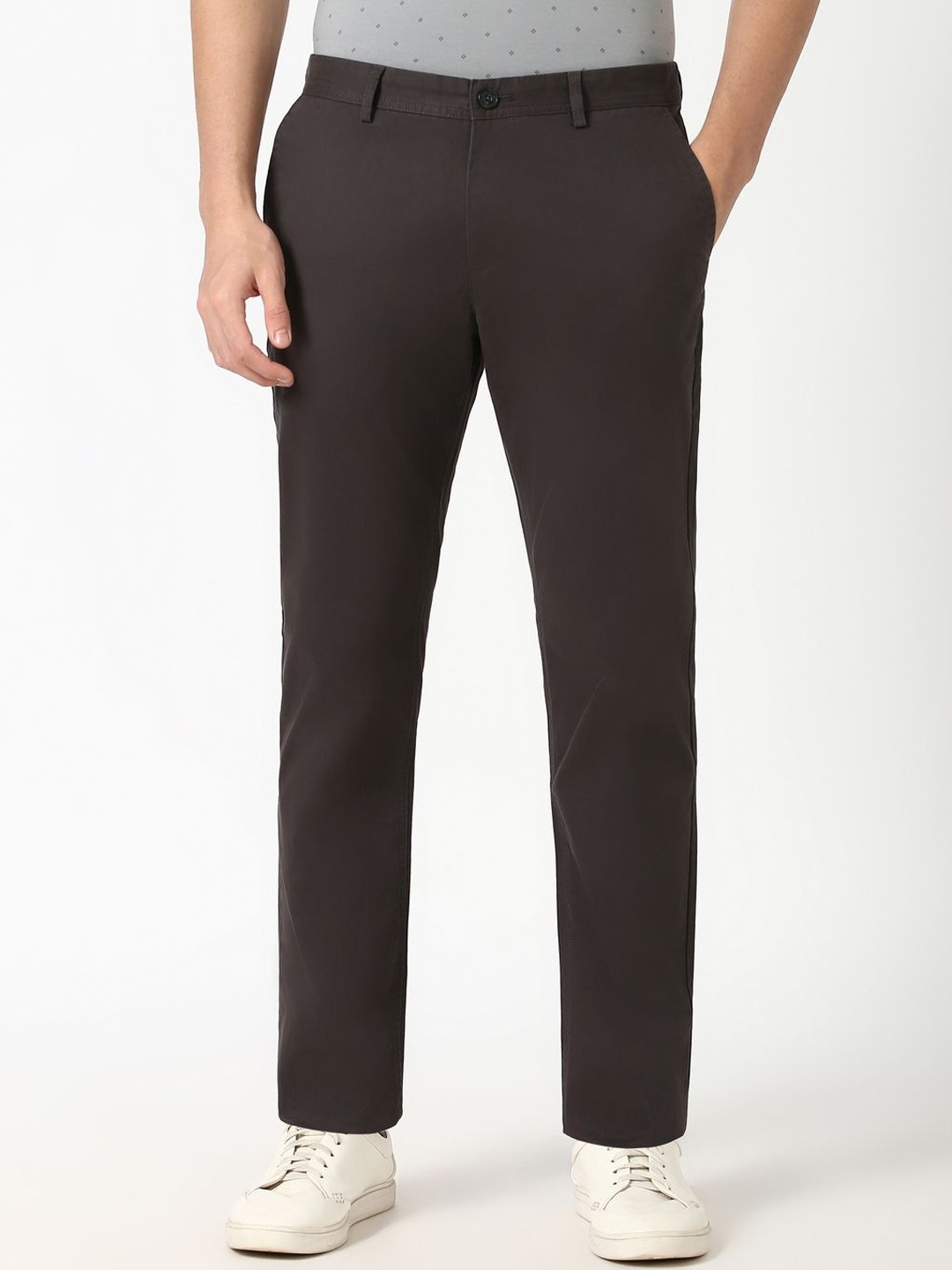 

Peter England Casuals Men Slim Fit Cotton RegularTrousers, Brown