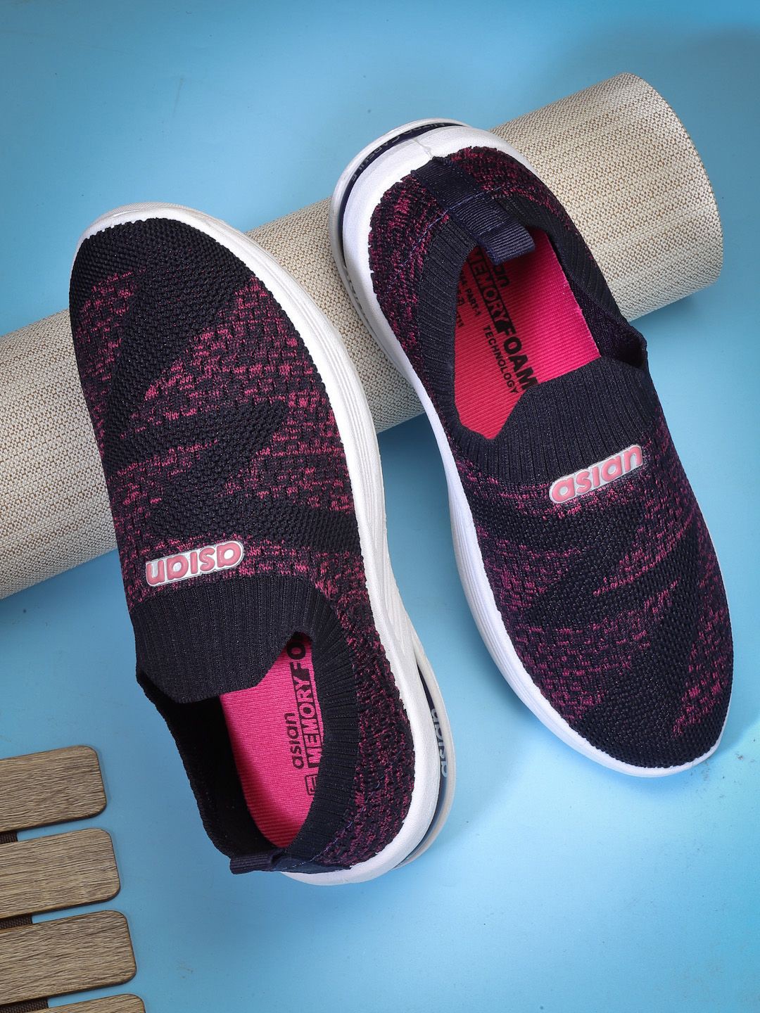 

ASIAN Women Printed Slip-On Sneakers, Navy blue