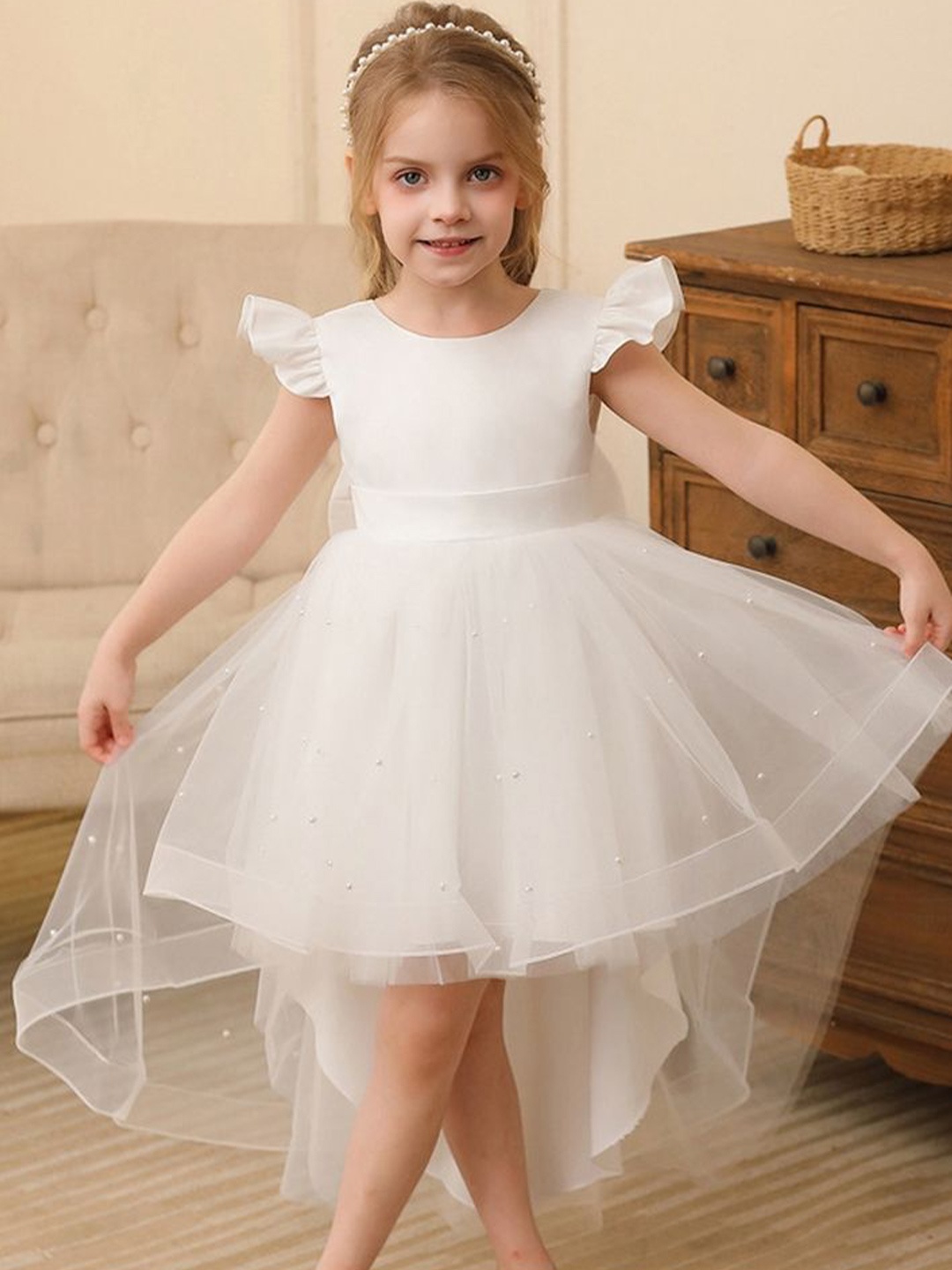 

LULU & SKY Flutter Sleeve Fit & Flare Dress, White
