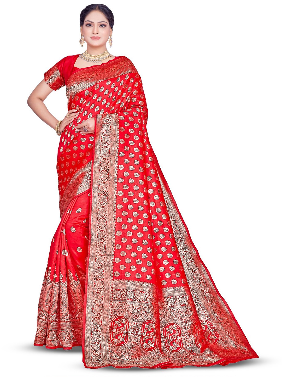 

SHRIMAY Woven Design Zari Art Silk Banarasi Saree, Red