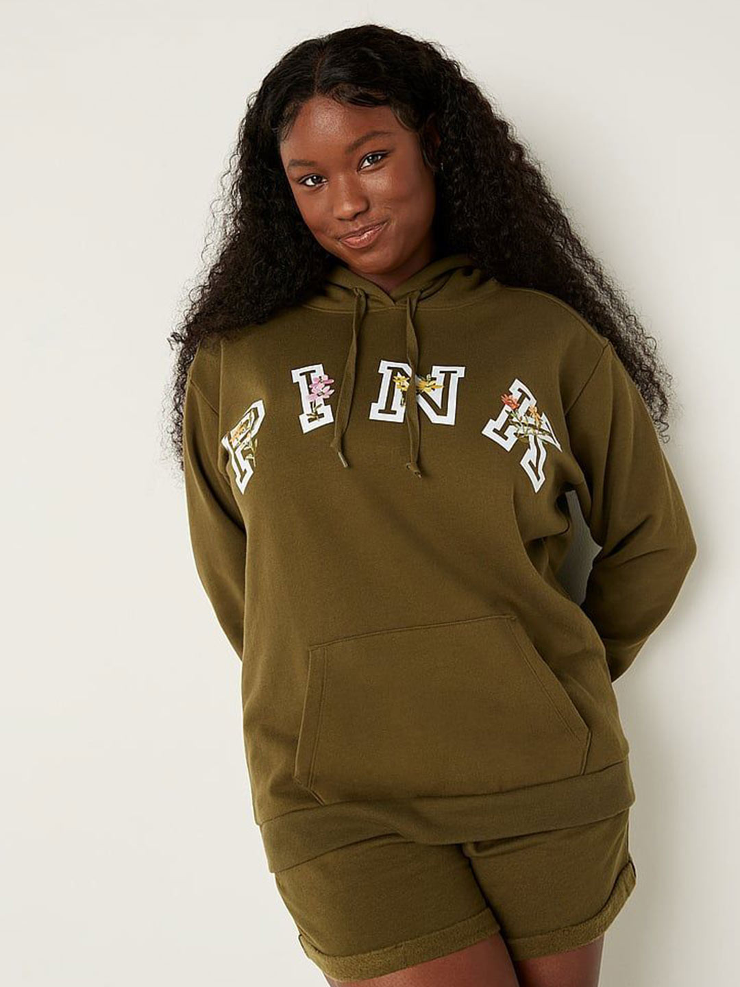 

Victoria's Secret Women Printed Hooded Pullover Sweatshirt, Green