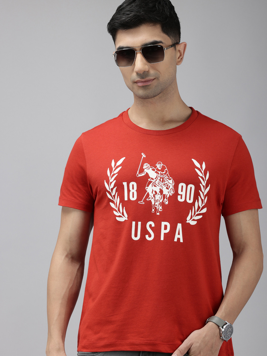 

U.S. Polo Assn. Denim Co. Brand Logo Printed Pure Cotton Slim Fit T-shirt, Rust