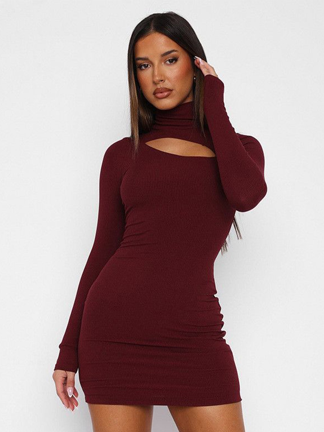 

DressBerry Women Keyhole Neck Bodycon Mini Dress, Burgundy