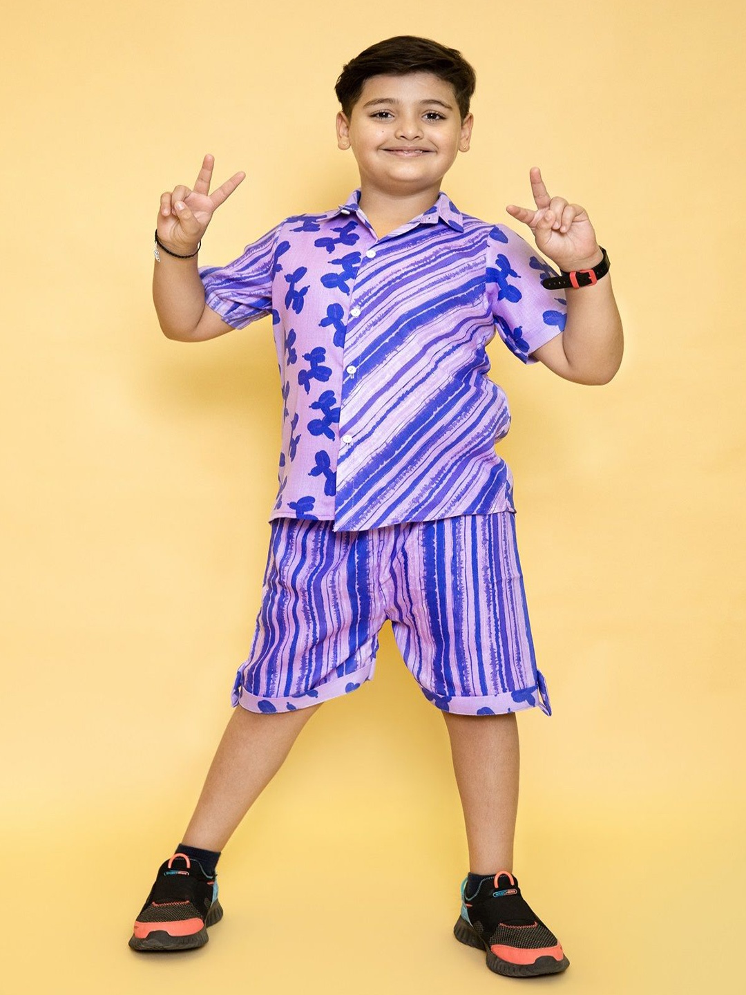 

CORD OF LOVE Boys Printed Shirt with Shorts, Purple