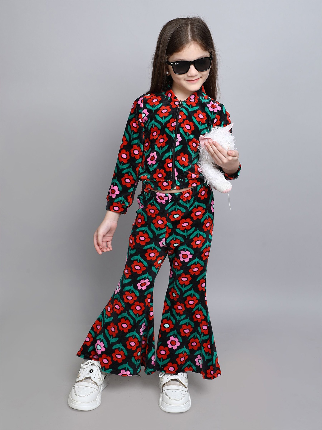 

taffykids Girls Printed Top with Trousers, Black