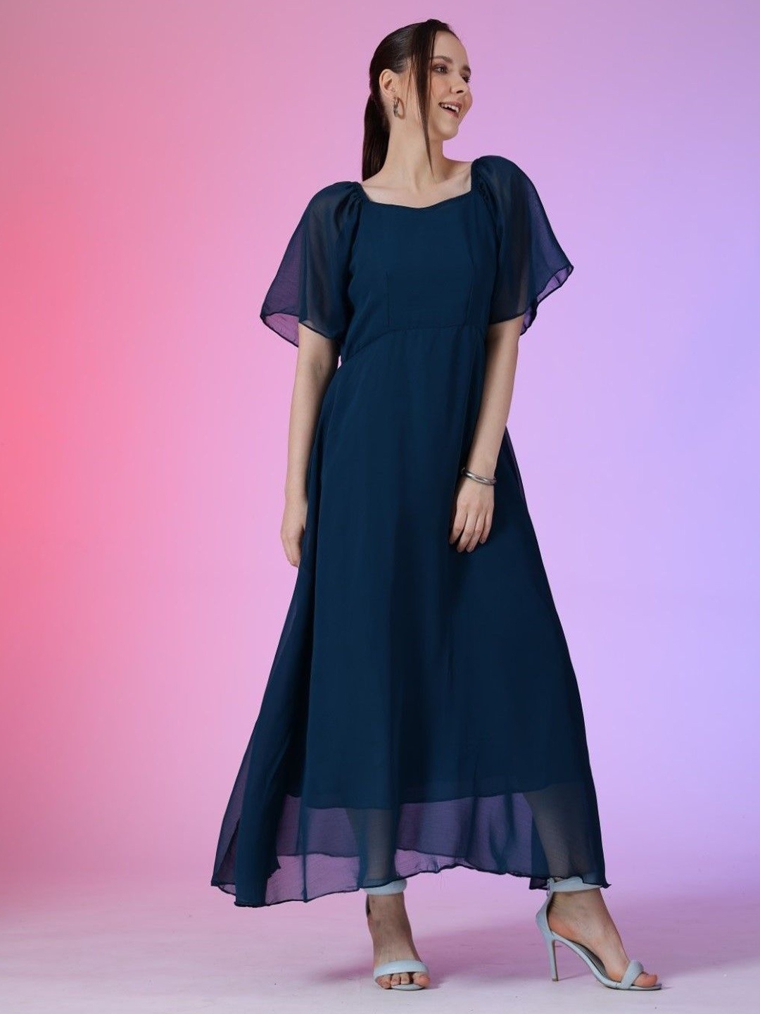 

Krunal Raiyani Georgette Fit & Flare Maxi Dress, Blue