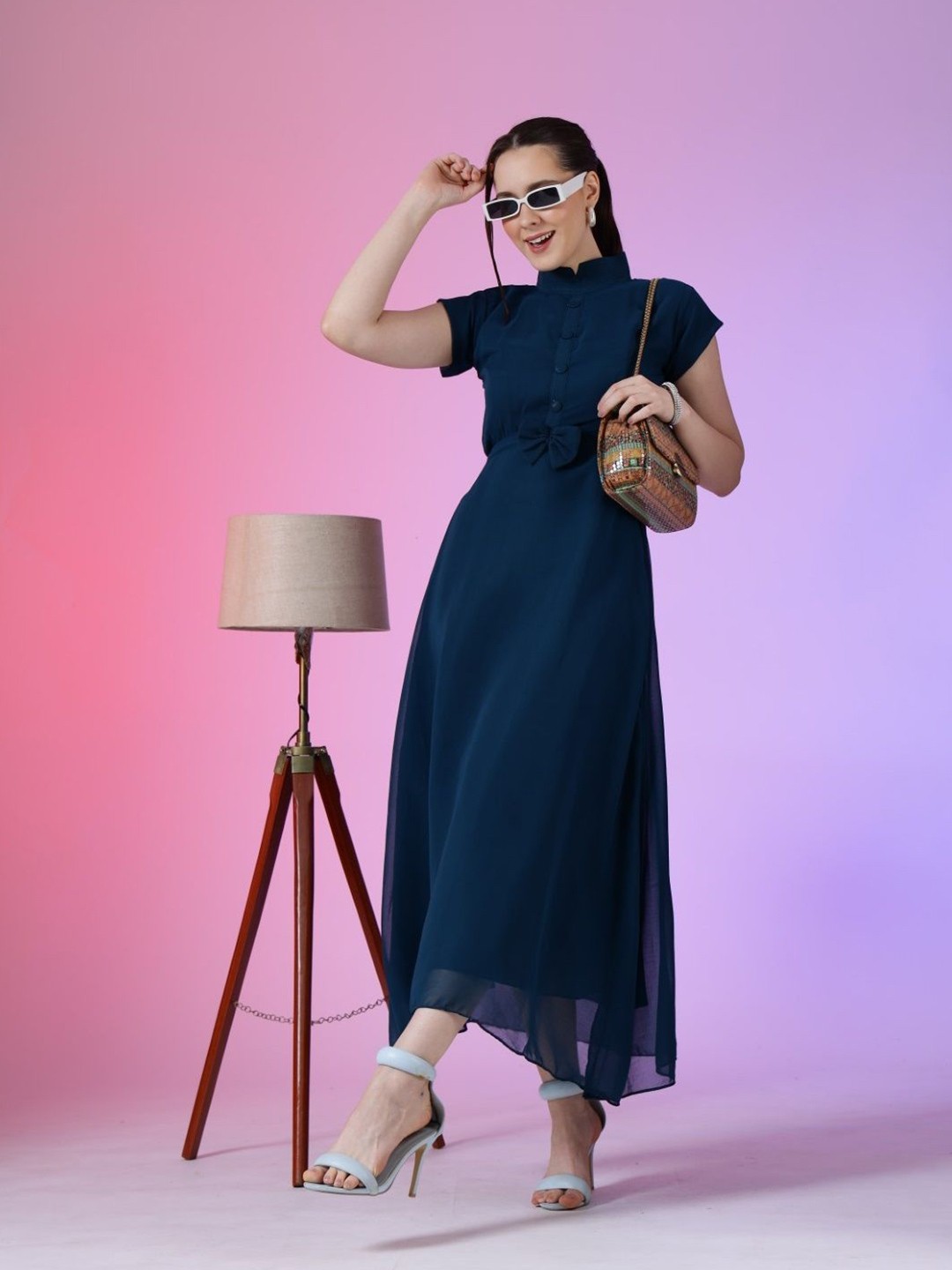 

Raiyani Enterprise Women Short Sleeves A-Line Maxi Dress, Blue