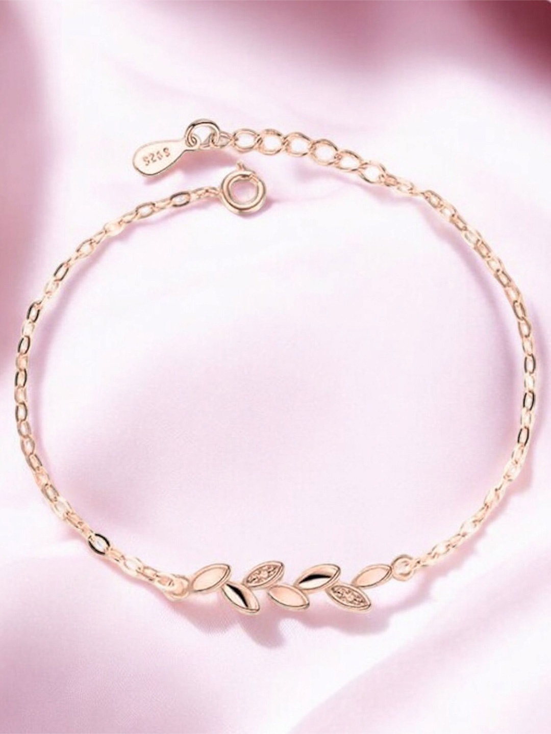 

Nilu's Collection Women Cubic Zirconia Silver-Plated Charm Bracelet, Rose gold