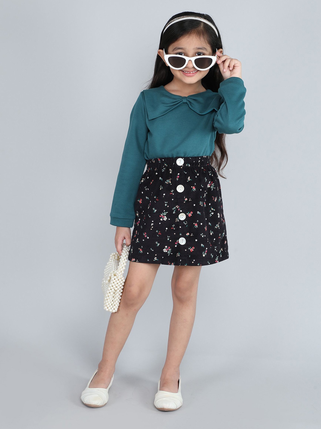 

taffykids Girls Printed Top with Skirt, Green