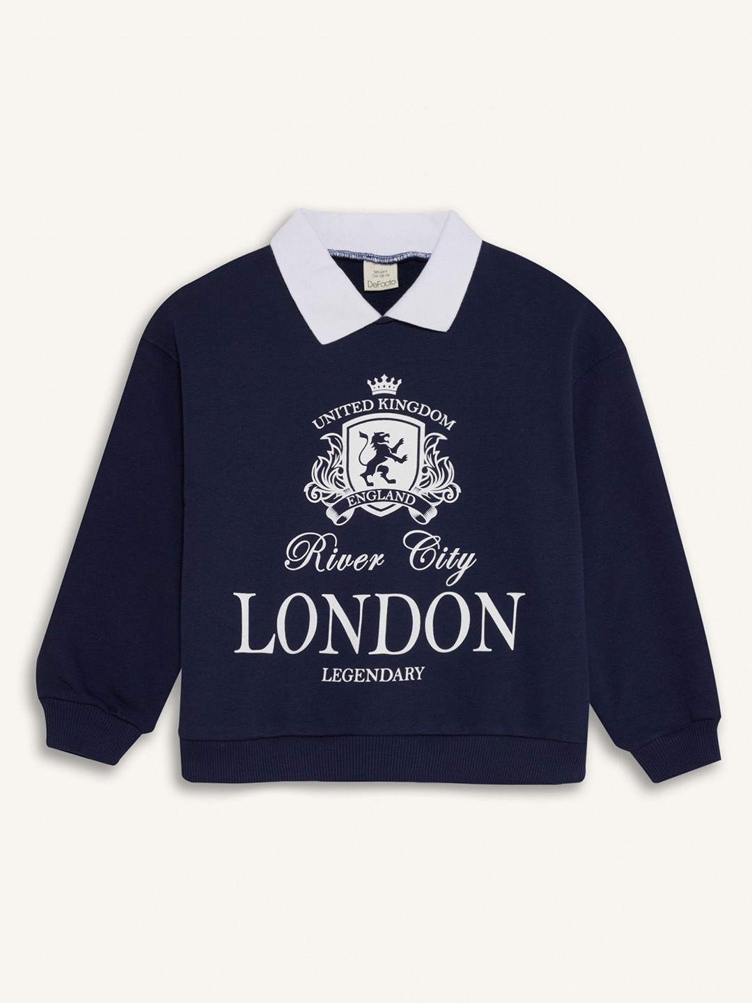 

DeFacto Girls Typography Printed Shirt Collar Pullover Sweater, Navy blue