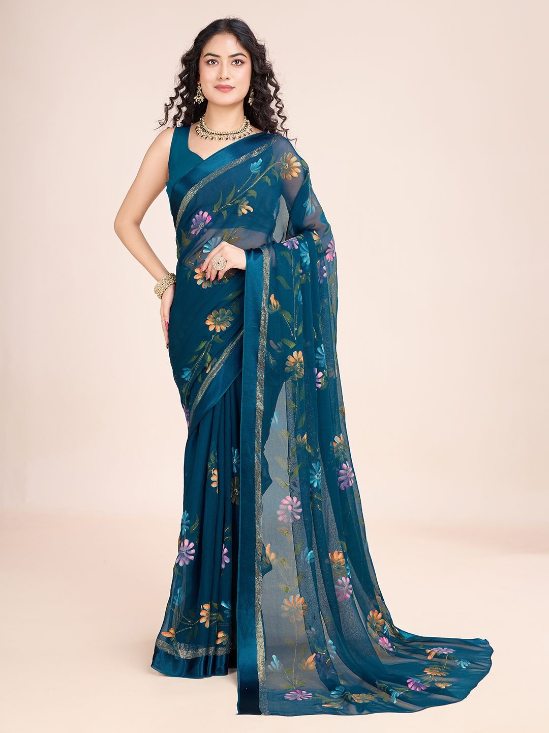 

Avojee Floral Saree, Teal