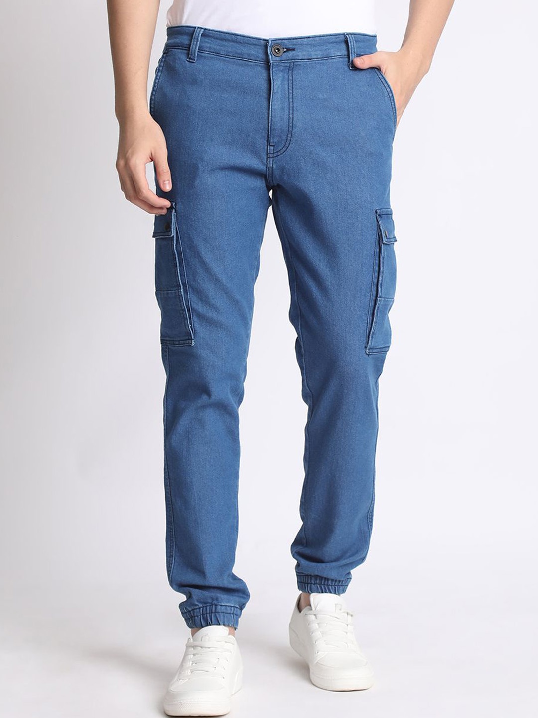 

The Roadster Lifestyle Co Women Cotton Regular Fit Mid Rise Cargo Jeans, Blue
