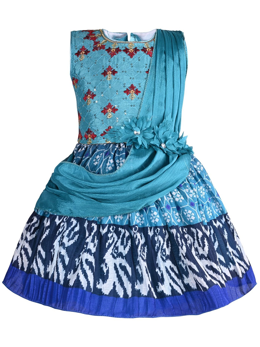 

Wish Karo Floral Print Satin Fit & Flare Dress, Blue