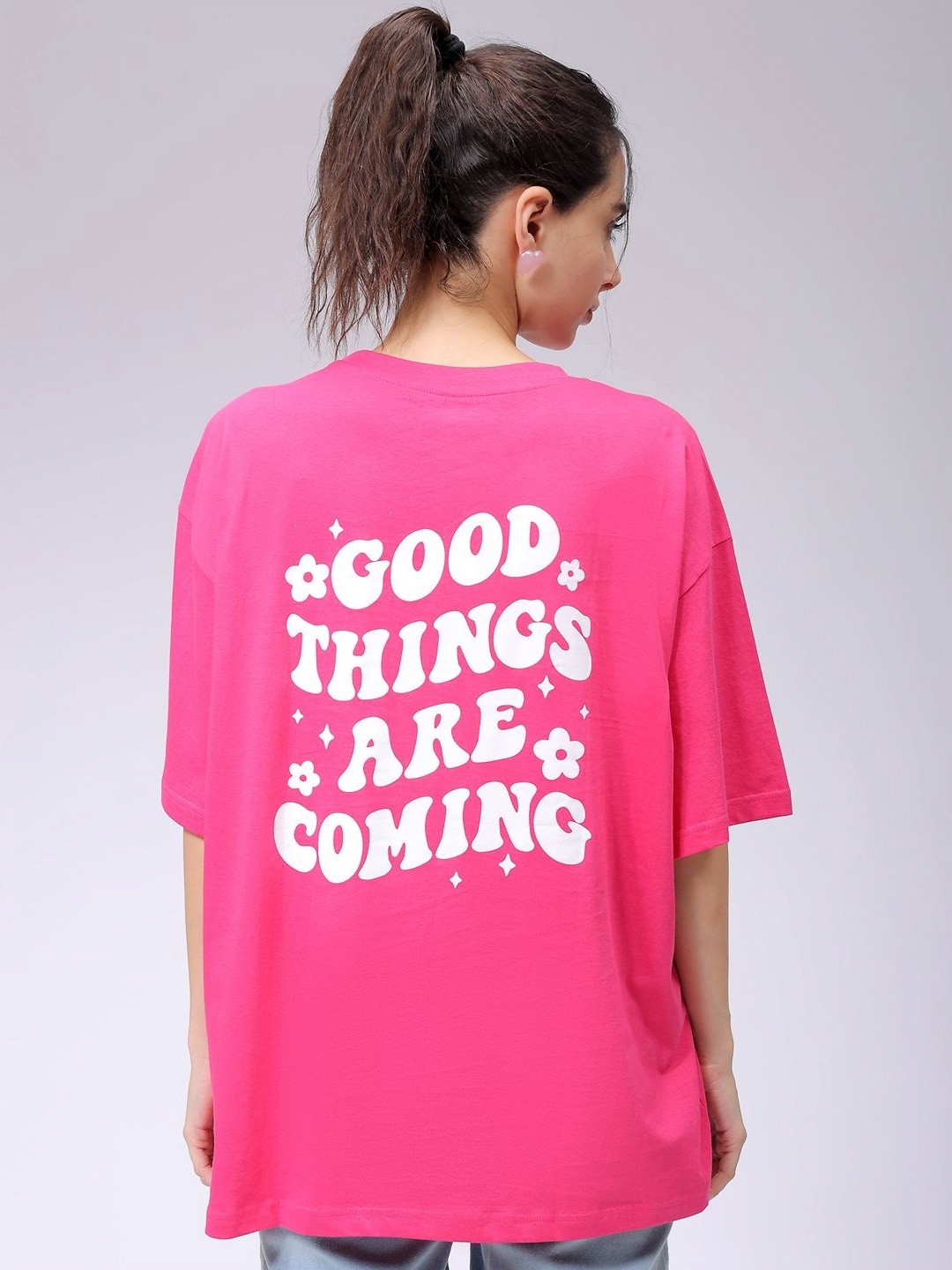 

Freehand by The Indian Garage Co Women Typography Printed Applique T-shirt, Pink