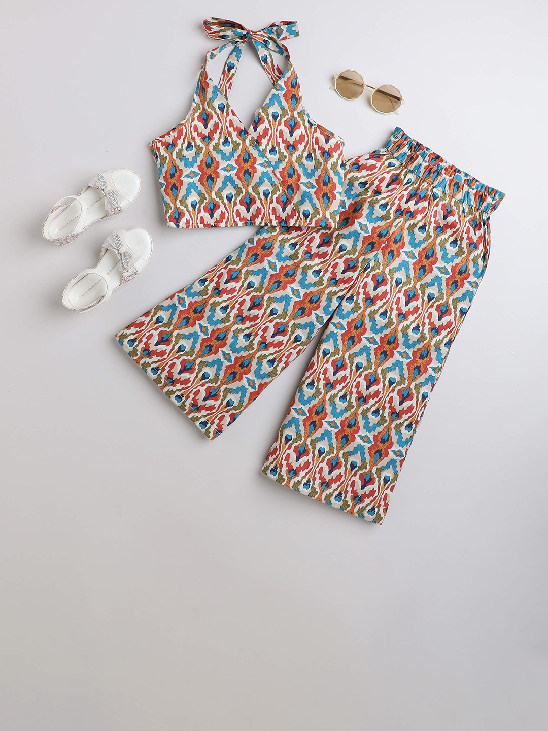 

taffykids Girls Printed Top with Trousers, Blue