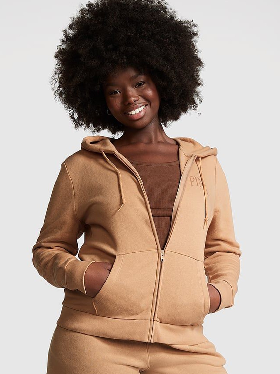

Victoria's Secret Women Front-Open Sweatshirt, Beige
