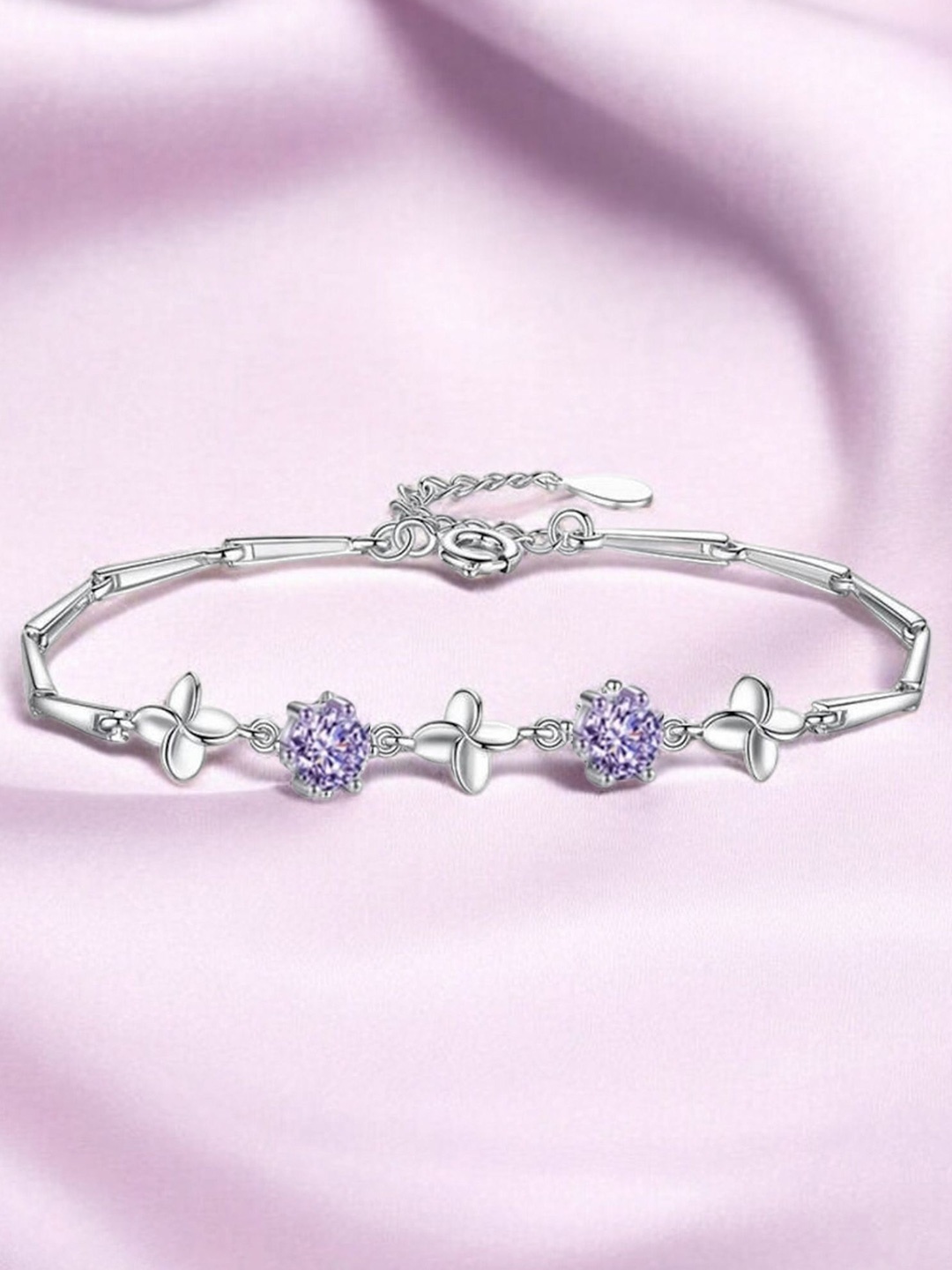 

Nilu's Collection Women Cubic Zirconia Silver-Plated Wraparound Bracelet