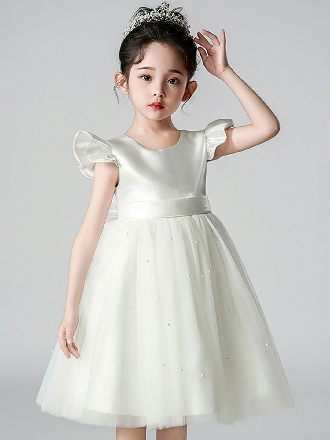 

LULU & SKY Flutter Sleeve Fit & Flare Dress, White