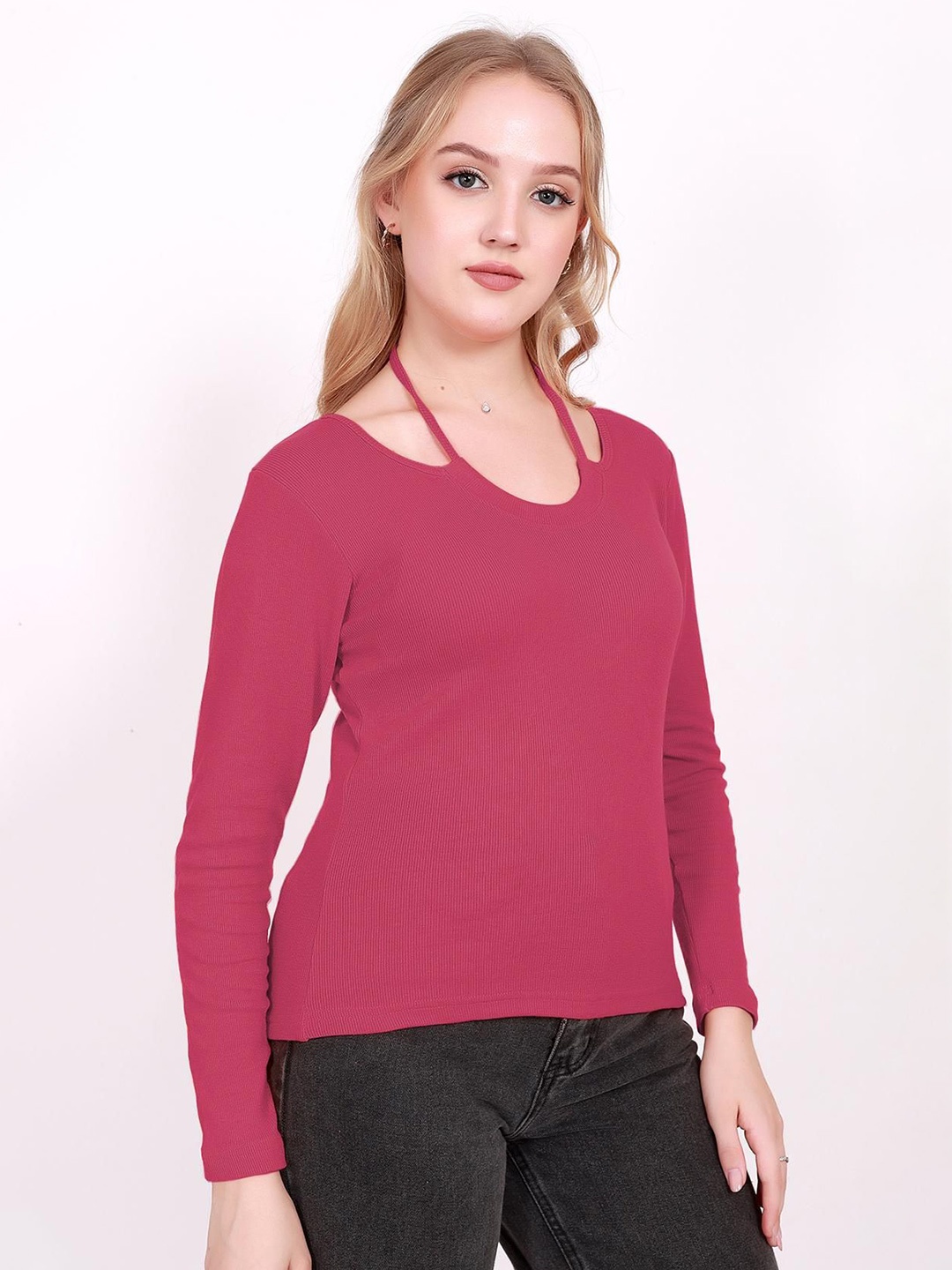 

BAESD Women Halter Neck Fitted Top, Magenta