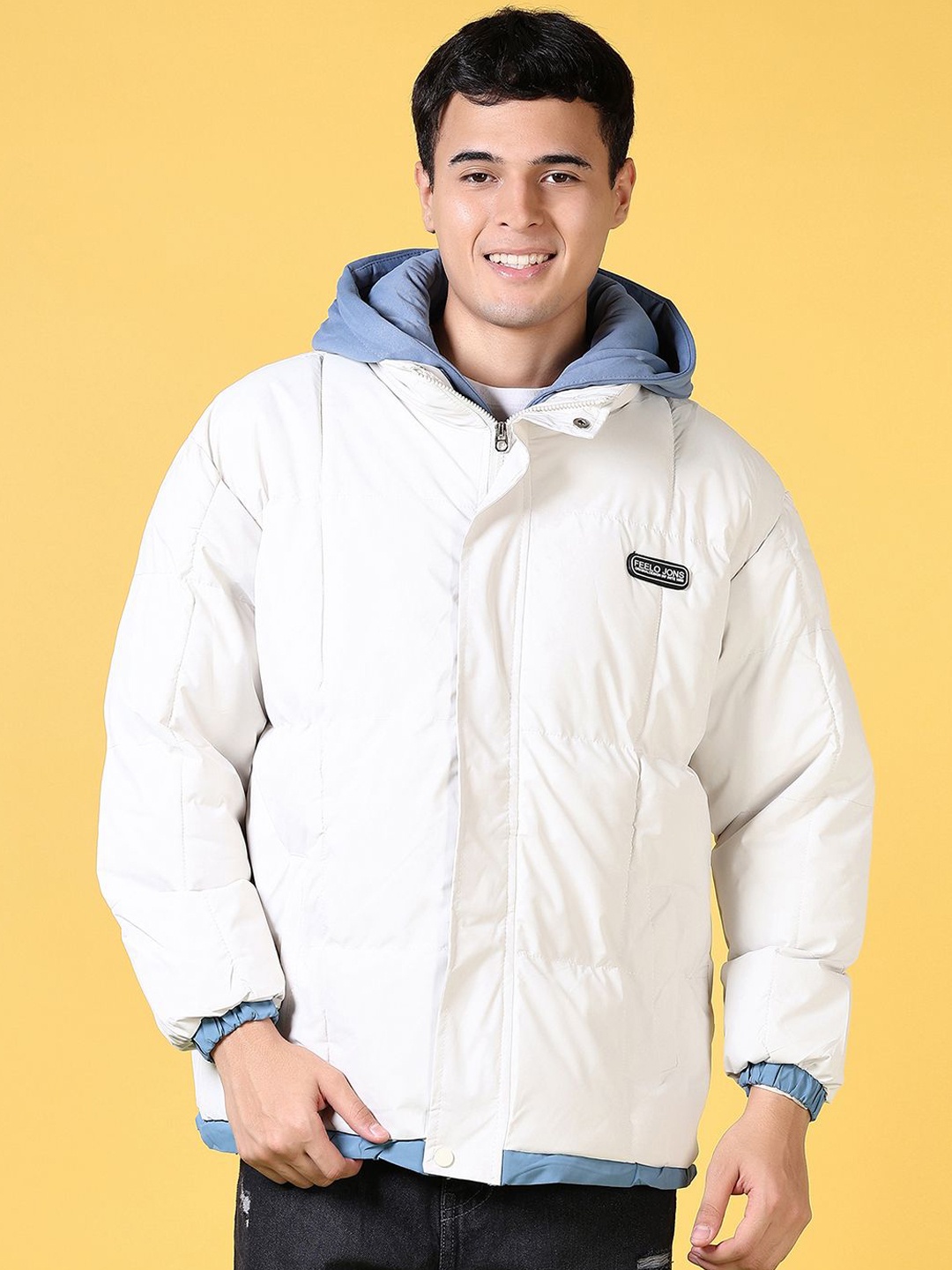 

V-Mart Men Geometric Padded Jacket, White