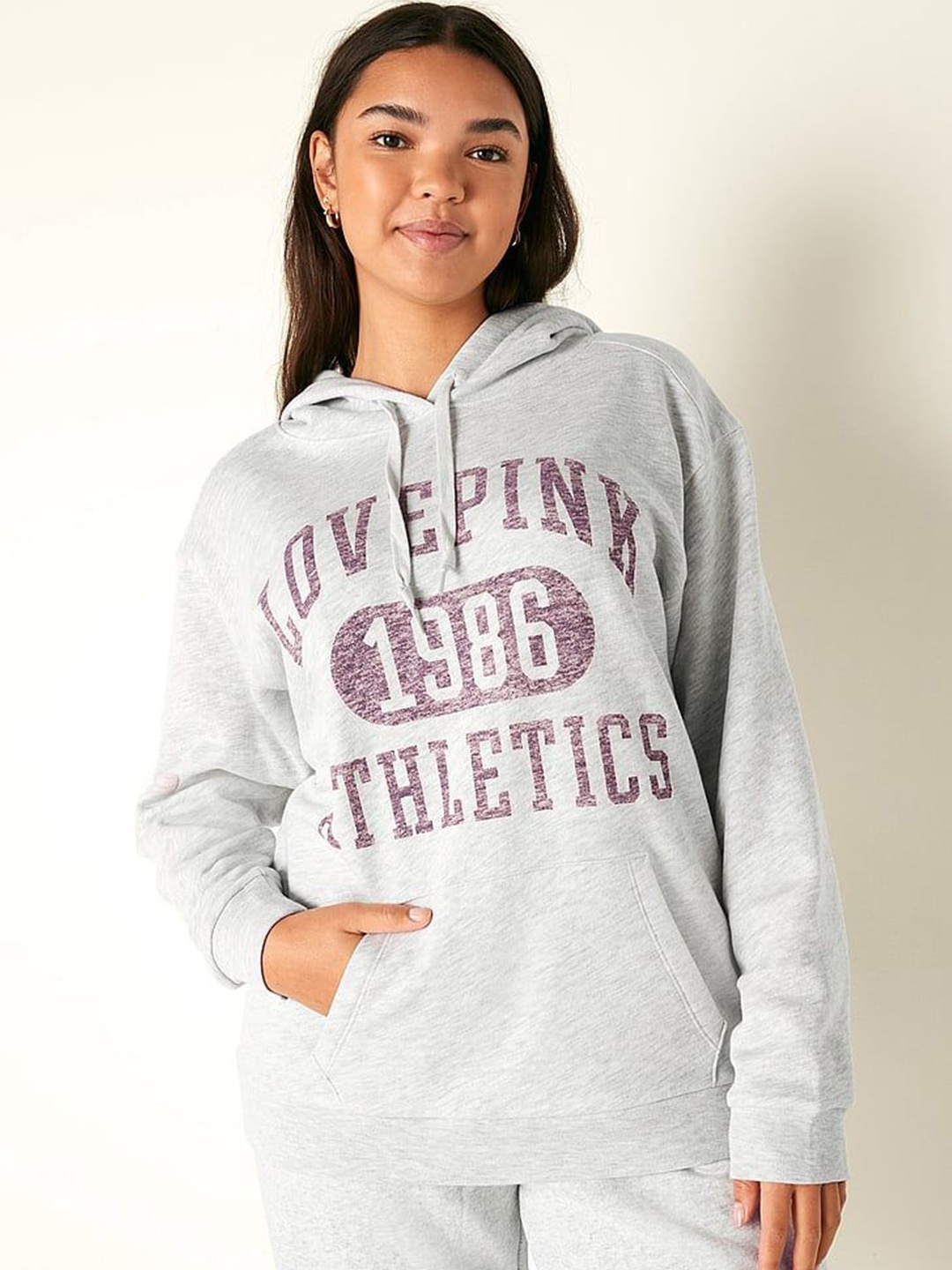 

Victoria's Secret Women Printed Hooded Sweatshirt, Grey