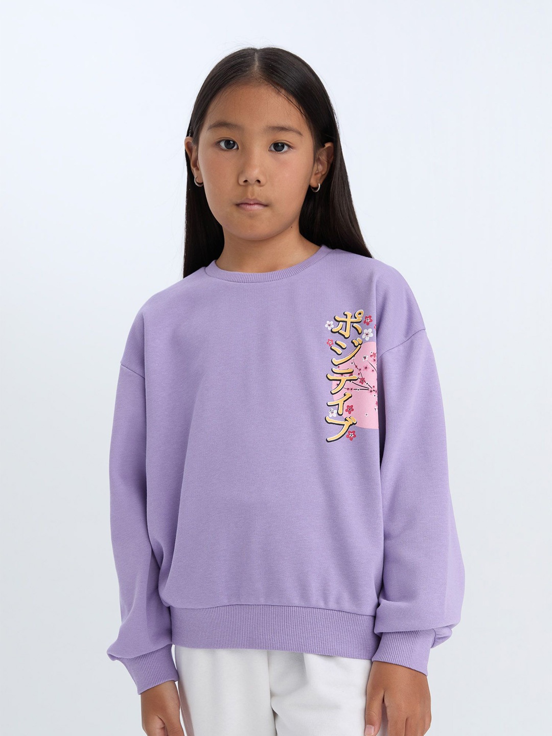 

DeFacto Girls Printed Pullover, Purple